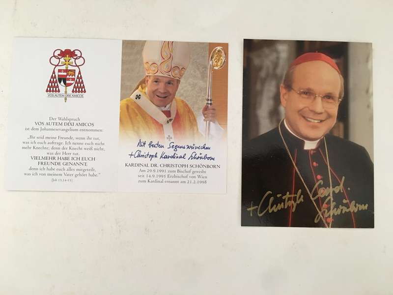 AUTOGRAPHED / SIGNED - HIS HOLINESS - CARDINAL DR. CHRISTOPH SCHONBORN AND PRAYER CARD