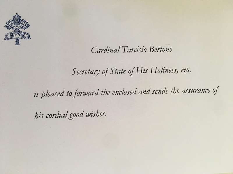 AUTOGRAPHED / SIGNED - CARDINAL TARCISIO BERTONE AND VATICAN CARD