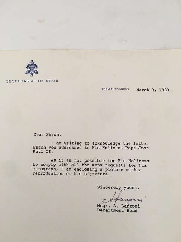 PRINTED AUTOGRAPH POPE JOHN PAUL II