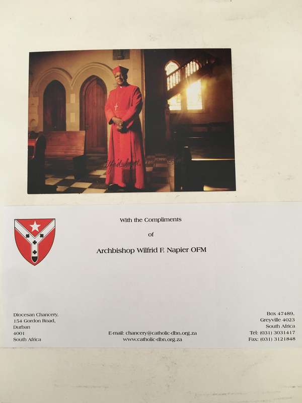 AUTOGRAPHED / SIGNED - HIS HOLINESS ARCHBISHOP WILFRID F. NAPIER OF DURBAN