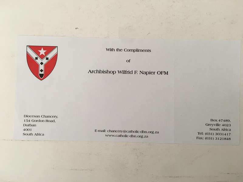 AUTOGRAPHED / SIGNED - HIS HOLINESS ARCHBISHOP WILFRID F. NAPIER OF DURBAN
