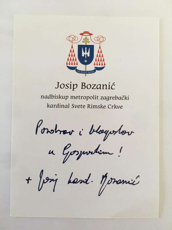 PRINTED  AUTOGRAPH OF HIS HOLINESS - CARDINAL JOSIP  BOZANIC