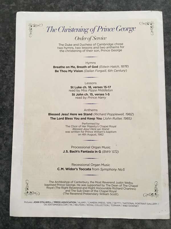 THE MAIL MAGAZINE SOUVENIR PRINCE GEORGE CHRISTENING