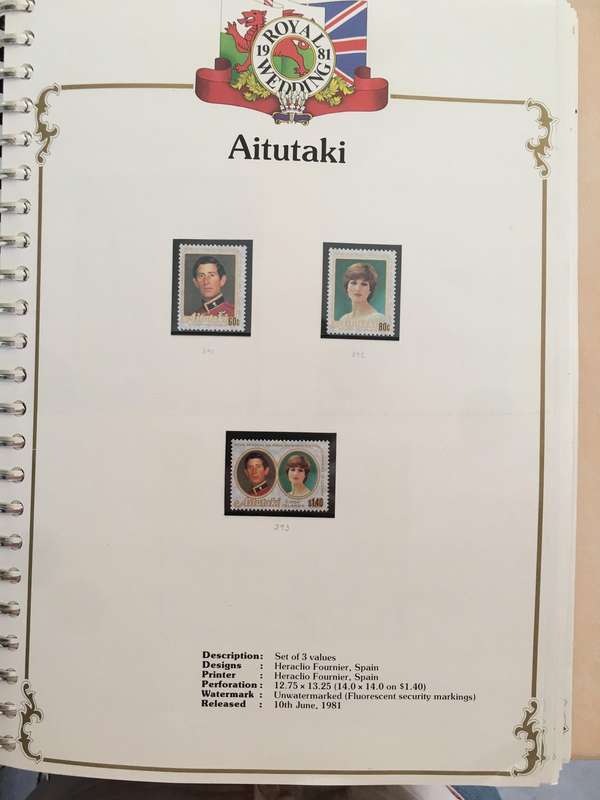 AITUTAKI PAGE FROM  THE ROYAL WEDDING H.R.H. PRINCE CHARLES & LADY DIANA SPENCER - MINT STAMPS