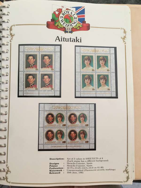 AITUTAKI PAGE FROM  THE ROYAL WEDDING H.R.H. PRINCE CHARLES & LADY DIANA SPENCER - MINT STAMPS