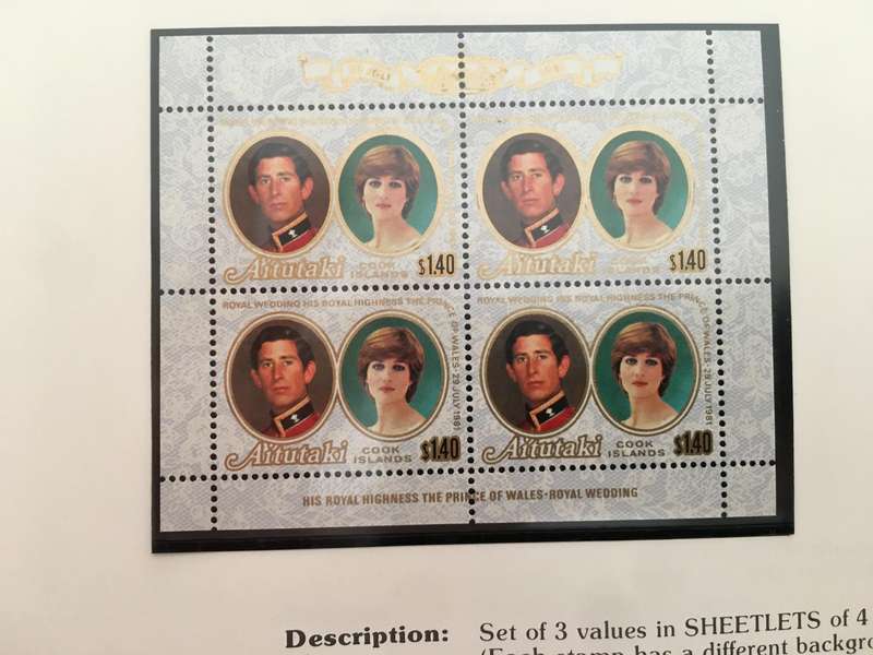AITUTAKI PAGE FROM  THE ROYAL WEDDING H.R.H. PRINCE CHARLES & LADY DIANA SPENCER - MINT STAMPS