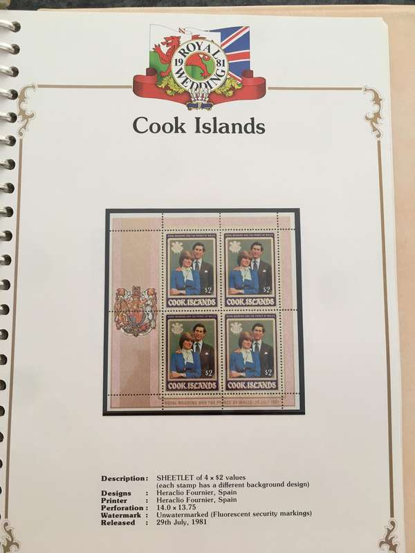 COOK ISLANDS - THE ROYAL WEDDING OF PRINCE CHARLES  AND LADY DIANA 1981 SHEET OF MINT STAMPS