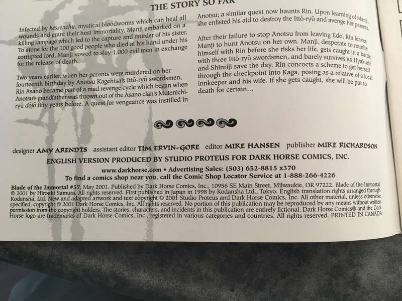 DARK HORSE COMICS - BLADE OF THE IMMORTAL - NO. 57 - 2001
