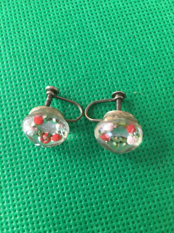RARE VINTAGE GLASS DOME EARRINGS - IETHER FRENCH OR ITALIAN