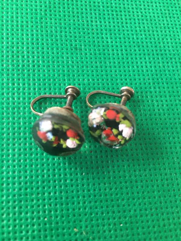 VINTAGE RARE GLASS DOME EARRINGS IETHER FRENCH OR ITALIAN