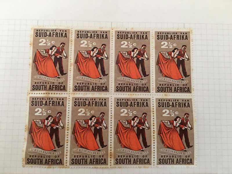 SOUTH AFRICA - 1962 ANNIVERSARY OF VOKSPELE UNUSED BLOCK OF 8 STAMPS