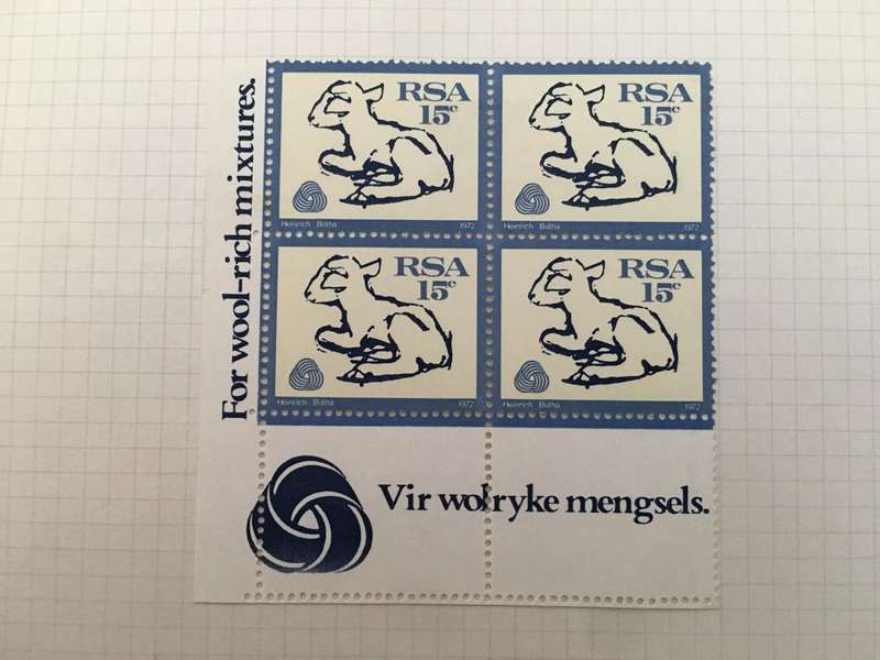 SOUTH AFRICA WOOL STAMPS  15c  UNUSED BLOCK OF 4