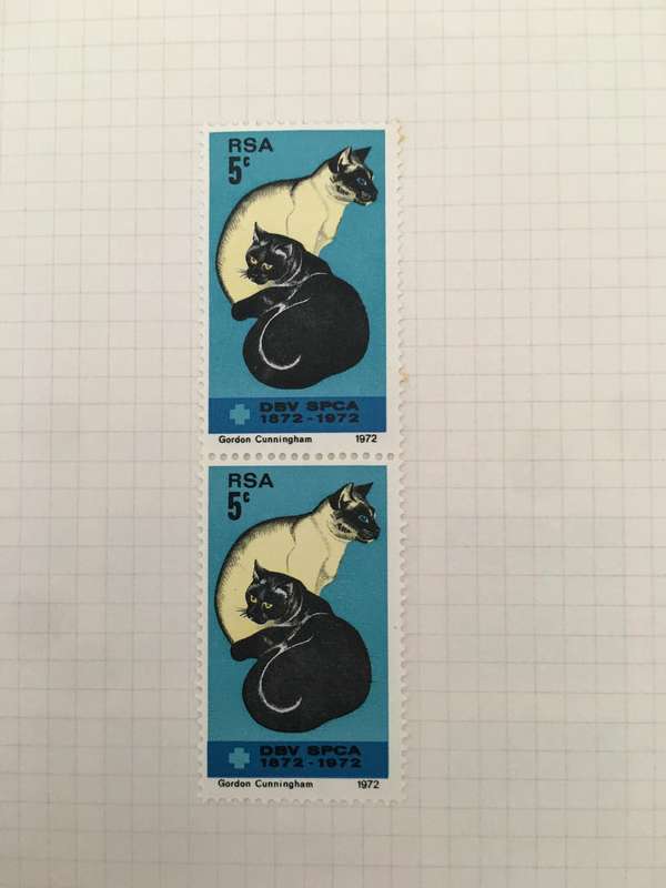 SOUTH AFRICA SPCA CAT STAMPS 5c 2 UNUSED STAMPS
