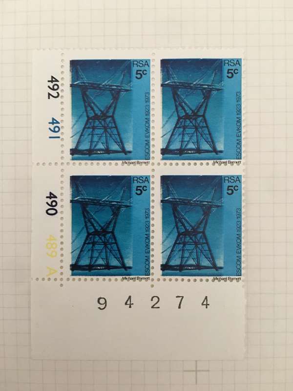 SOUTH AFRICA BLOCK OF UNUSED STAMPS 5c  ELECTRICITY