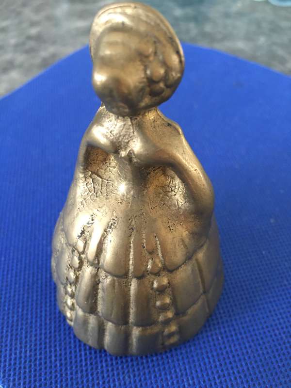 VINTAGE BRASS BELL  LADY SHAPED 300G OF BRASS