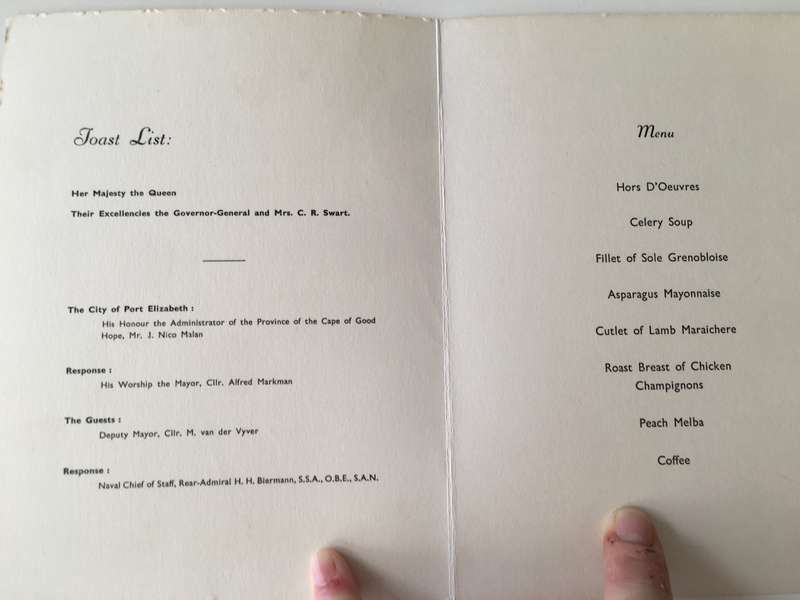 VINTAGE MENU BANQUET  - THE GOVERNOR GENERAL AND FPRMER PRESIDENT SWART AND RECEIPT  1960