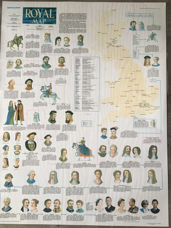HUGE ROYAL  MAP POSTER  OF THE BRITISH ROYALTY - 78CM X 101 CM
