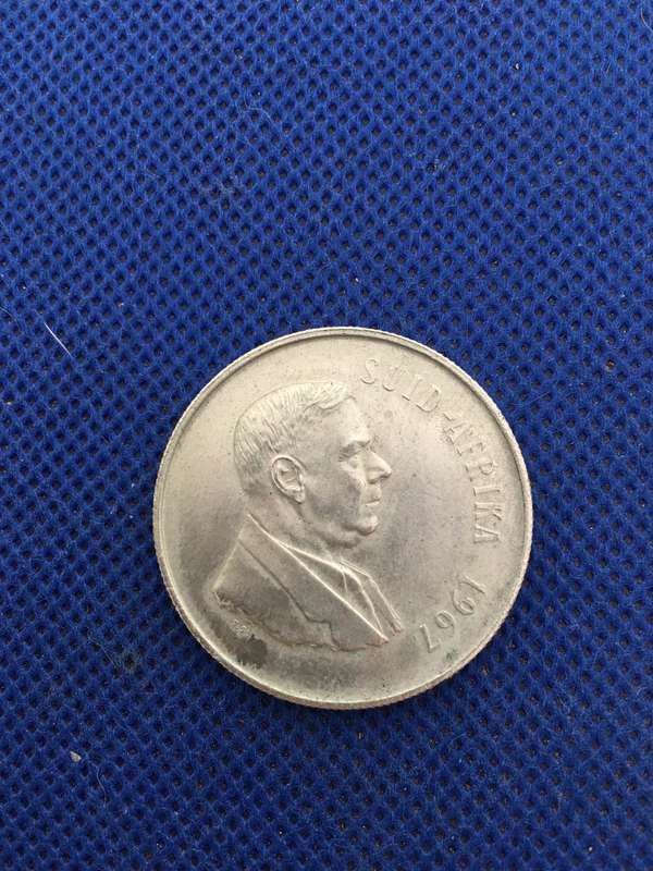 SOUTH AFRICA  1967 AFRIKAANS COIN SILVER 1 RAND VERWOERD