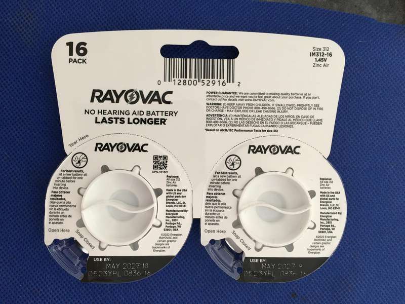 HEARING AID BATTERIES  - RAYOVAC PRO LINE ADVANCED - SIZE 312  - 16 PACK