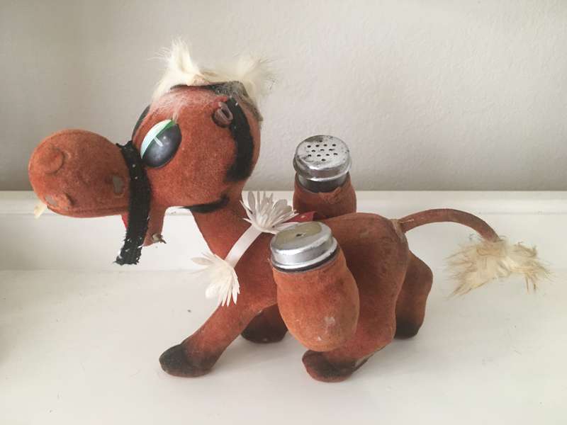 VINTAGE DONKEY SALT AND PEPPER SHACKER HOLDER