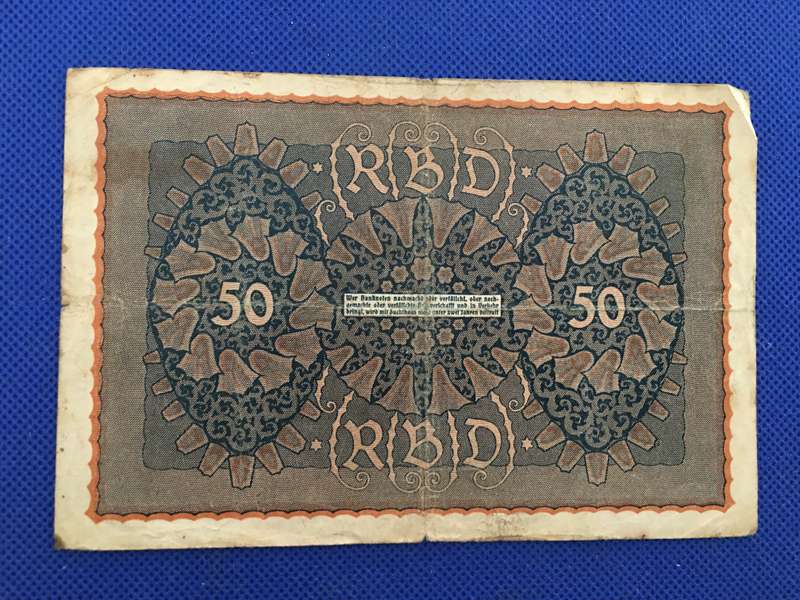 REICHS BANK NOTE 1919 50 MARK - NR. 237081
