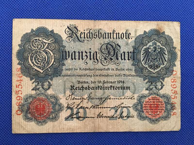 LOVELY DEUTCHES REICH BANK NOTE - 1914 - NR. O.8955468