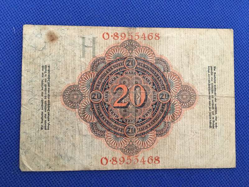 LOVELY DEUTCHES REICH BANK NOTE - 1914 - NR. O.8955468