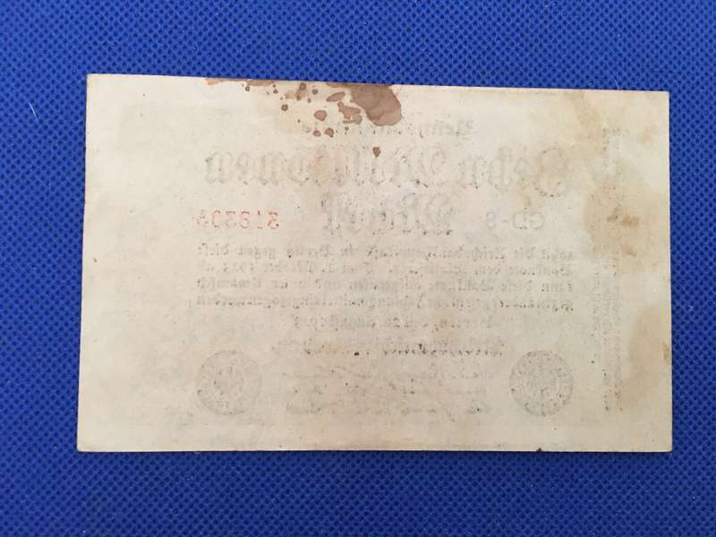 REICH NOTE - BEHN MILLIONEN MARK - 1923 SERIAL NUMBER - 318304
