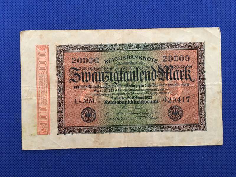 GERMANY REICH 20000 BANK NOTE - 1923 - SERIAL NUMBER - 029417