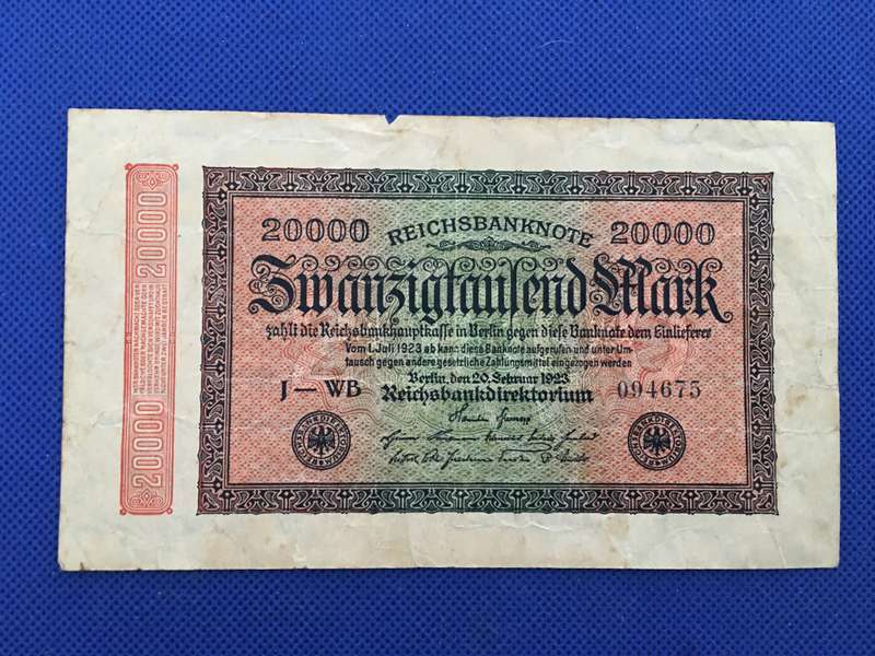 GERMANY DEUTCHES REICH BANK NOTE 20000 1923 - SERIAL NUMBER 094675