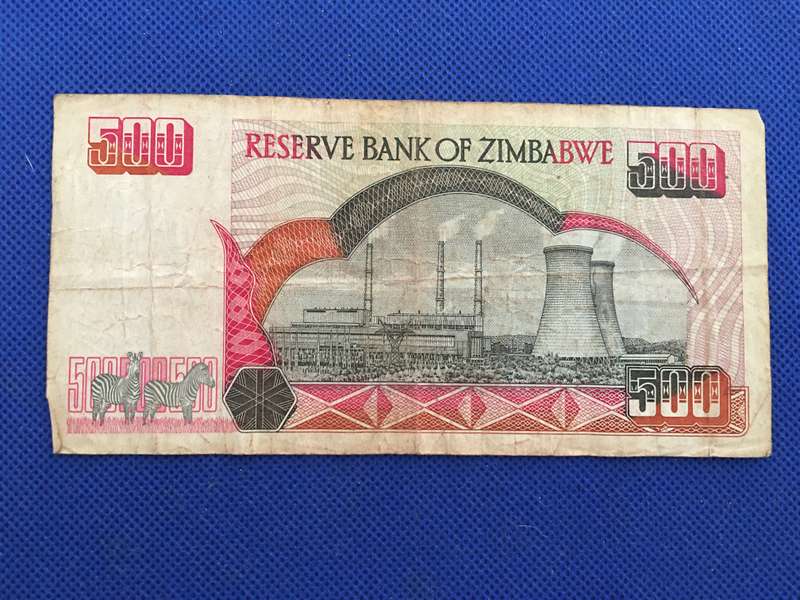 ZIMBABWE $500 DOLLARS BANK NOTE  - 2001  - SERIAL NUMBER -  PM 7413370