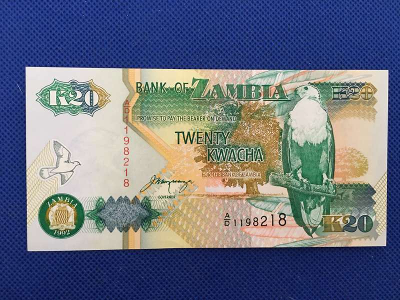 ZAMBIA UNCIRCULATED 20 KWACHA BANK NOTE - 1992