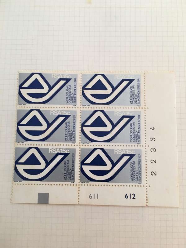 SOUTH AFRICA SUGAR 15c  BLOCK UNUSED STAMPS