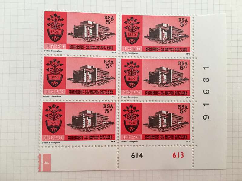 SOUTH AFRICA BLOCK OF UNUSED STAMPS 15c MONUMENT TO THE BRITISH SETTLERS