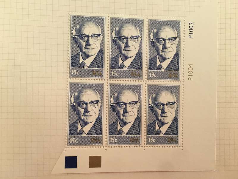 SOUTH AFRICA DIEDERICHS BLOCK OF UNUSED STAMPS 15c