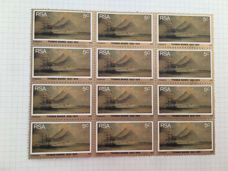 SOUTH AFRICA THOMAS BAINES BLOCK OF UNUSED STAMPS 5c
