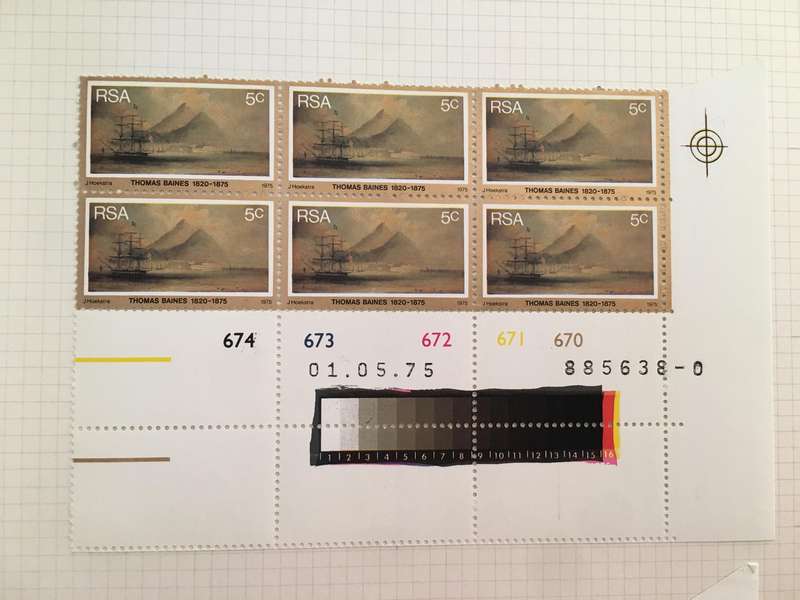 SOUTH AFRICA THOMAS BAINES 5c STAMP BLOCK UNUSED STAMPS