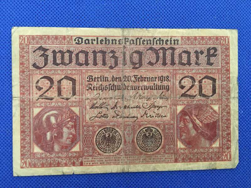 GERMANY REICH BANK NOTE 20 MARK - 1918 -
