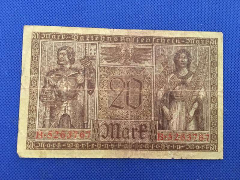 GERMANY REICH BANK NOTE 20 MARK - 1918 -