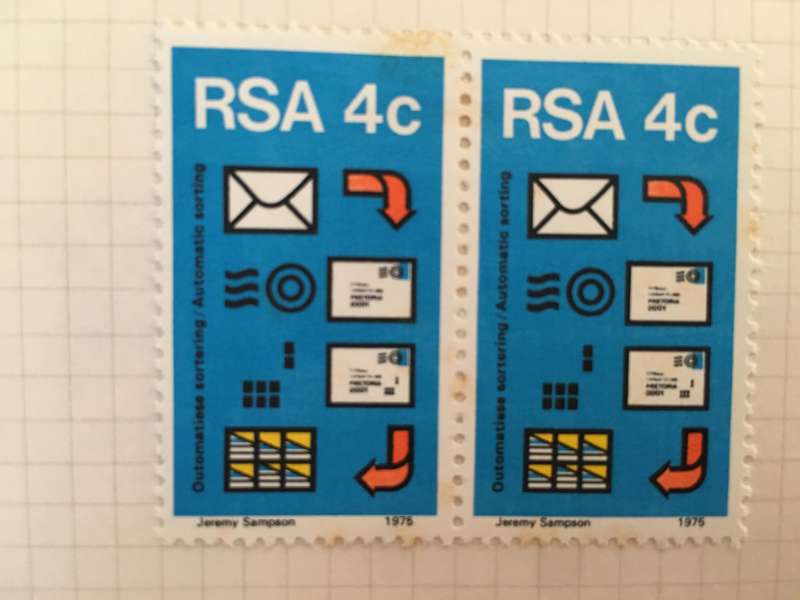 SOUTH AFRICA 4c pair OF MAIL SORTING STAMPS UNUSED
