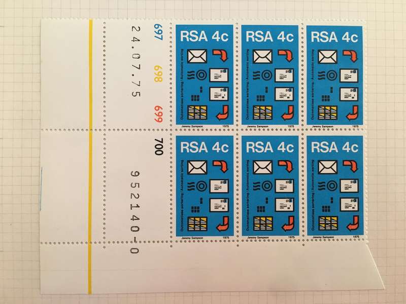 SOUTH AFRICA AUTOMATIC SORTING MAIL STAMP BLOCK 4c
