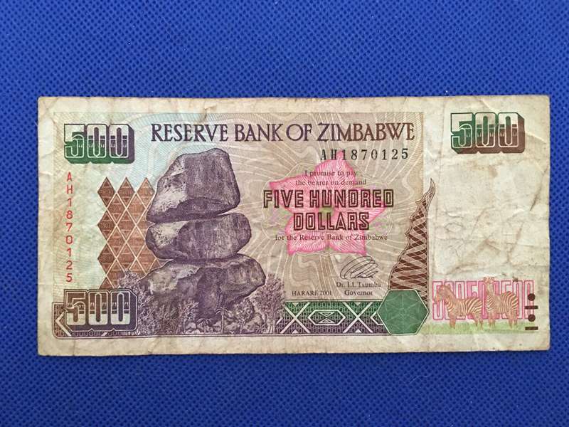 ZIMBABWE - $500 DOLLARS BANK NOTE - SERIAL NUMBER - AH1870125 - 2001