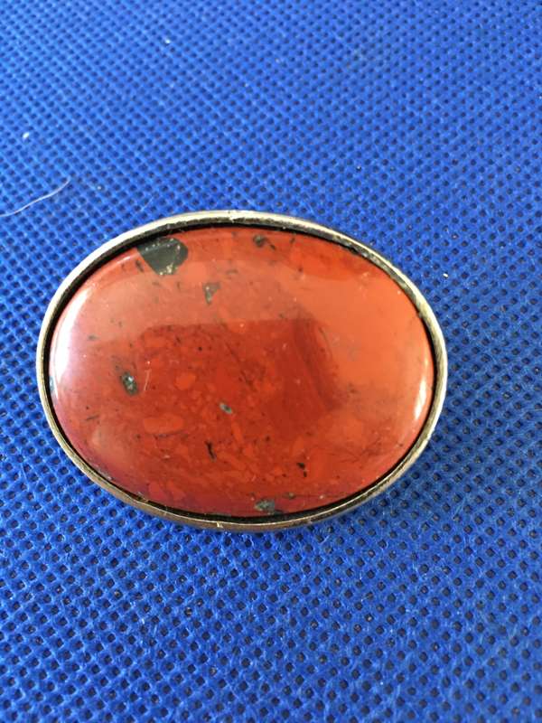 VINTAGE JASPER BROOCH WITH PATENT NUMBER
