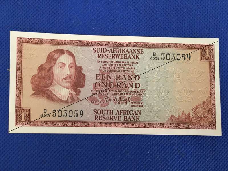 SOUTH AFRICA R1  ONE RAND BANK NOTE UNC CONDITION  TW DE JONGH
