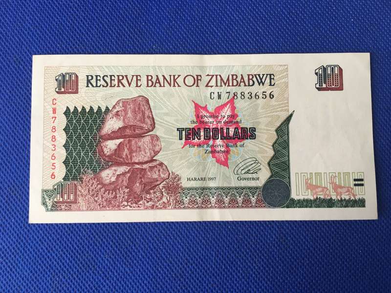 ZIMBABWE LOVELY TEN DOLLARS BANK NOTE - 1997 - SERIAL NUMBER - CW 7883656