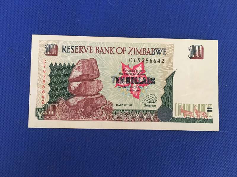 ZIMBABWE TEN DOLLARS $10 - 1997 - SEREAL NUMBER- CY 9386642