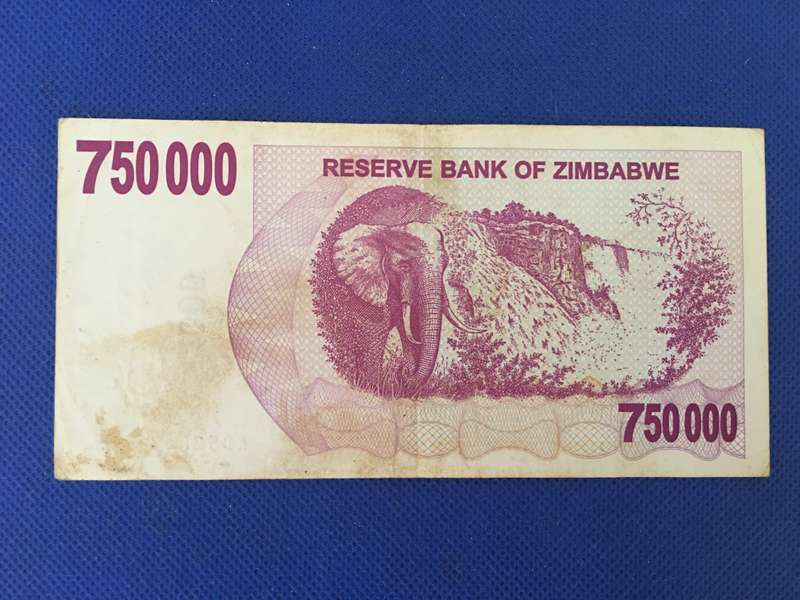ZIMBABWE SEVEN HUNDRED AND FIFTY THOUSAND DOLLARS - BEARER CHEQUE BANK NOTE ERROR WATER MARK