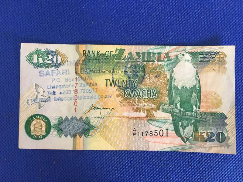 ZAMBIA TWENTY KWACHA BANK NOTE - 1992