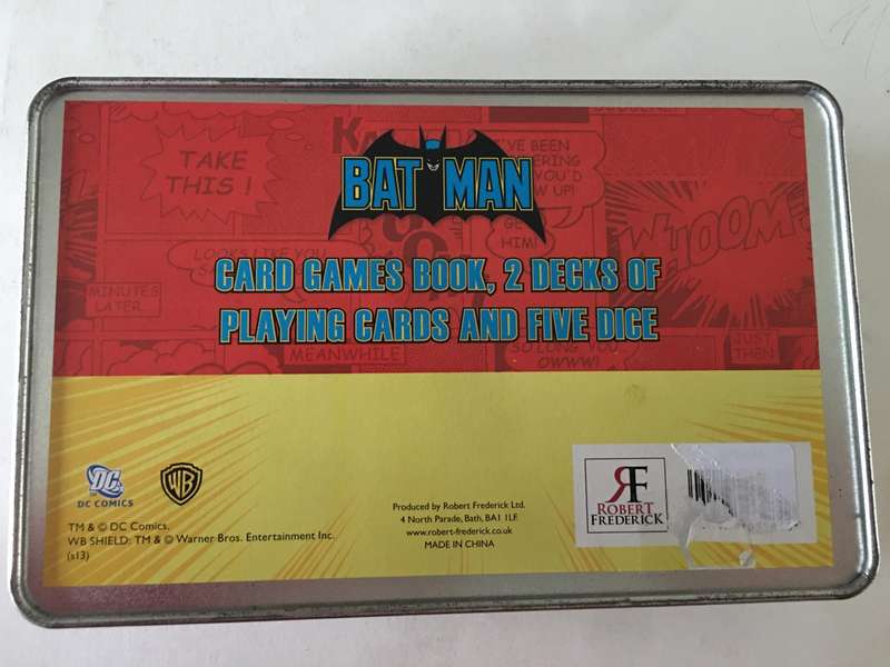 MARVEL / DC  -  VINTAGE BAT MAN  TIN - PLAYING CARDS AND UNO AVENGERS WITH 5 DICE