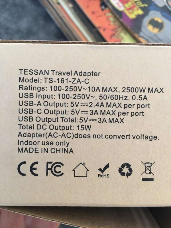 LOVELY  TESSAN TRAVEL ADAPTER AND USB PORT  NEVER BEEN USED  SEE SPECS IN PICS